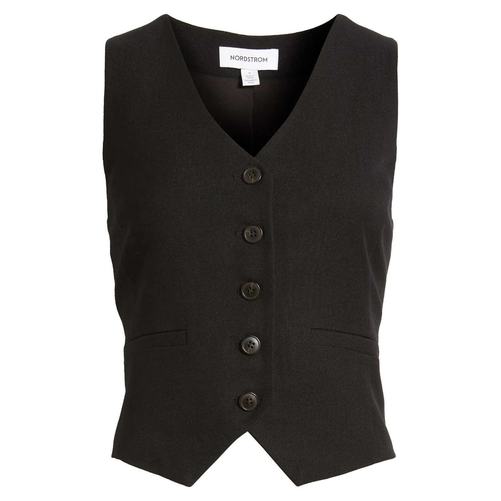 Nwt Nordstrom Women's Black Tailored Waistcoat Vest Button Front Career Size M